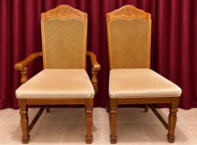 Set of 6 Vintage Dining Chairs  4 Standard plus 2 Carvers / Armchairs - Solid, Comfortable & Well Maintained
