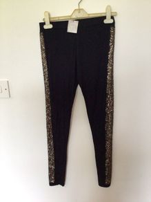 BNWTS Next Girls Black Leggings With Gold sequin stripe age 12 Yrs postage Included