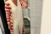 jumpsuit and cardigan
