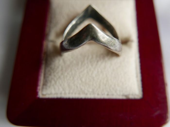 Vintage Sterling Silver Double Wishbone Band Ring size P - 2,10g