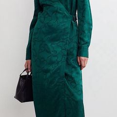 Jaeger Floral Jacquard Midi Wrap Dress