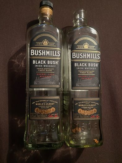 Bushmills black bush whiskey Empty bottles