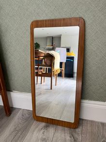 Mid century teak effect wall mirror