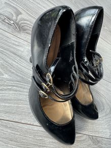 Dunnes Stores Black Patent Triple-Strap Mary Jane Heels Size 41/ 7.5
