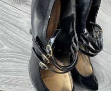 Dunnes Stores Black Patent Triple-Strap Mary Jane Heels Size 41/ 7.5