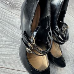 Dunnes Stores Black Patent Triple-Strap Mary Jane Heels Size 41/ 7.5