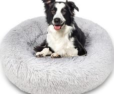 Plush Donut Dog Bed, Calming Round Dog Cat Bed Soft and Fluffy Cuddler Pet Cushion Self-Warming Puppy Beds Machine Washable