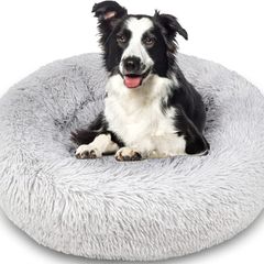 Plush Donut Dog Bed, Calming Round Dog Cat Bed Soft and Fluffy Cuddler Pet Cushion Self-Warming Puppy Beds Machine Washable
