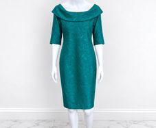 Pre Owned Coco Doll Teal Jacquard Off-The-Shoulder Cocktail Dress