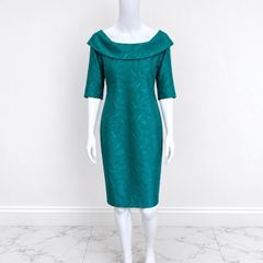 Pre Owned Coco Doll Teal Jacquard Off-The-Shoulder Cocktail Dress