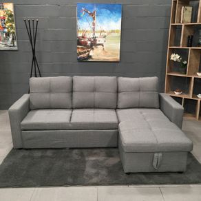 Light grey velvet Corner Sofa Bed with Storage & Pull-Out Base Free delivery