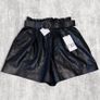 Zara Size M Black Faux Leather Paperbag Shorts With Belt NWT Image 2