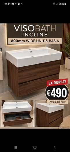 Incline visobath 800 unit and basin ex display