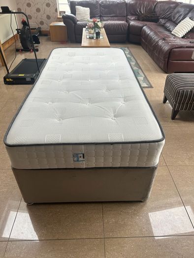 Two single beds with mattresses and headboards