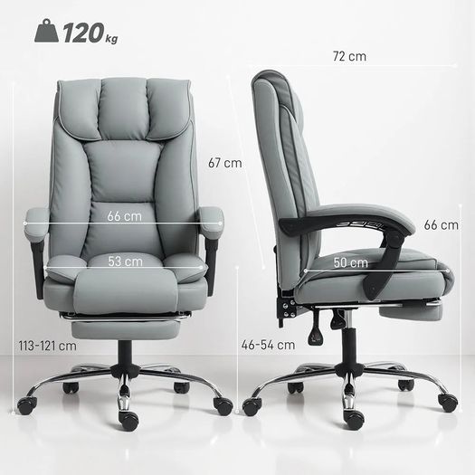 Office Chair with Footrest, Pet-Friendly Leather Reclining Ergonomic Computer Desk Chair with Double-Layer Padding, Upholstered Swivel Recliner for Home Office, Working, Black
