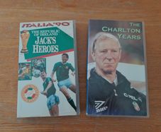 2 Republic of Ireland Football VHS tapes/Cassettes. THE CHARLTON YEARS and JACKS HEROES. Jack Charlton, ITALIA '90, FIFA world cup, FAI, 90s, football, collectable, memorabilia.