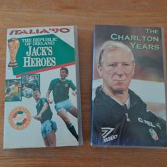 2 Republic of Ireland Football VHS tapes/Cassettes. THE CHARLTON YEARS and JACKS HEROES. Jack Charlton, ITALIA '90, FIFA world cup, FAI, 90s, football, collectable, memorabilia.