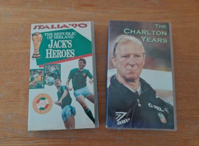 2 Republic of Ireland Football VHS tapes/Cassettes. THE CHARLTON YEARS and JACKS HEROES. Jack Charlton, ITALIA '90, FIFA world cup, FAI, 90s, football, collectable, memorabilia.