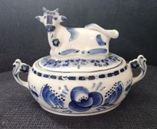 Gzhel Cow Sugar Bowl