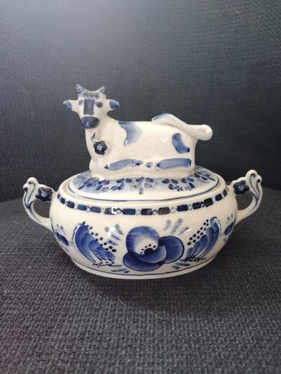 Gzhel Cow Sugar Bowl