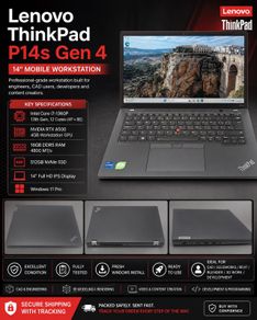 Lenovo Thinkpad P14s Gen 4 | I7-1360p | Rtx A500 4gb | 16gb Ram | 512gb Ssd