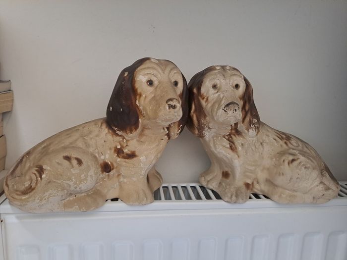 1930s Vintage Plaster Spaniel Dog Ornaments