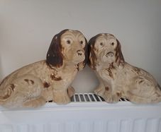 1930s Vintage Plaster Spaniel Dog Ornaments