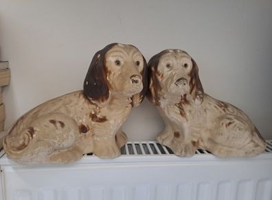 1930s Vintage Plaster Spaniel Dog Ornaments