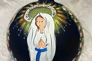 Christmas Tree decoration - hand painted glass bauble of Lourdes