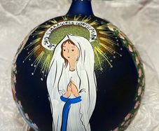 Christmas Tree decoration - hand painted glass bauble of Lourdes
