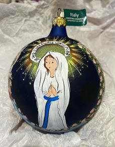 Christmas Tree decoration - hand painted glass bauble of Lourdes