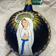 Christmas Tree decoration - hand painted glass bauble of Lourdes