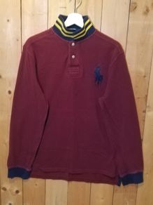 Ralph Lauren Mens iconic long sleeve high collar top burgundy XL