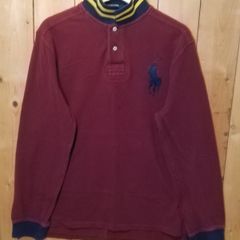 Ralph Lauren Mens iconic long sleeve high collar top burgundy XL