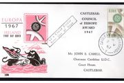 1967 Ireland 7d Europa (CEPT) stamp on First Day Cover (FDC) for Castlebar Council of Europe Award
