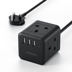 Extension Lead with 4 USB Slots, 4 Way (13A/3250W) Multi Plug Extension Cable, UK Desktop Power Extension Cord with Multi Socket, 1.5M Extension Cable (black, 1.5M)