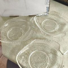 Vintage set of 3 fish shape glass serving plates, Fish plate, Nautical decor.