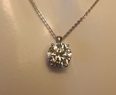 14ct White Gold 3ct Lab Diamond Solitaire Pendant and Chain.