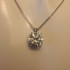 14ct White Gold 3ct Lab Diamond Solitaire Pendant and Chain.