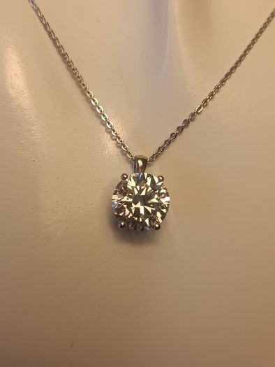 14ct White Gold 3ct Lab Diamond Solitaire Pendant and Chain.