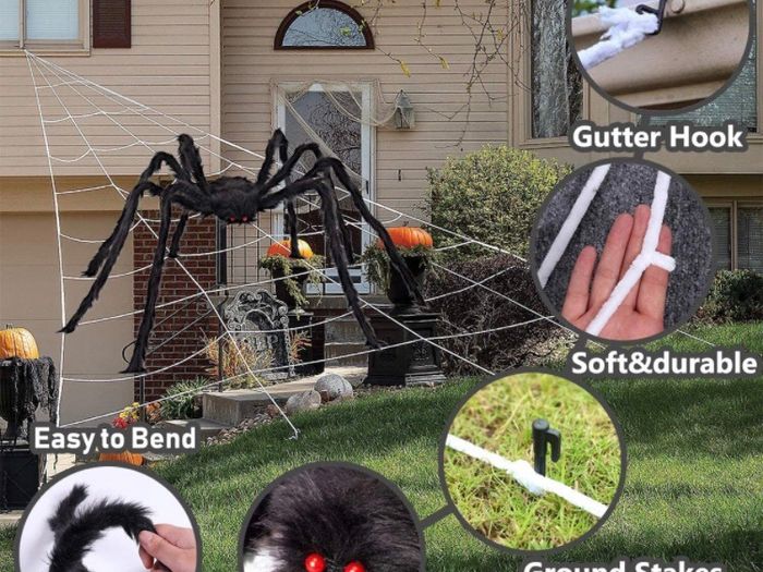 Giant Spider 6.6ft - 200cm, Spider Web 23ft - 700cm, 30pcs Plastic Spiders, 40g Cobweb - Halloween Decorations Triangular Cobweb for Indoor Outdoor Home Yard