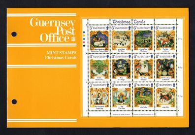 1986 Guernsey Christmas "Carols" Sheet Commemorative Stamps Pronation Pack