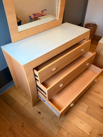 Bedroom Furniture Set, Chest of Drawers, Mirror & Bedside Locker