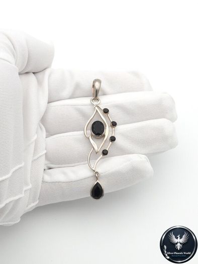 Vintage 925 Sterling Silver & Dark Smoky Quartz Pendant