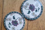 Set of 2 small ceramic coasters folk flowers NEW