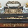 Antique Walnut,Ebony and Pierced Brass Double Inkwell Desk Set. Image 4