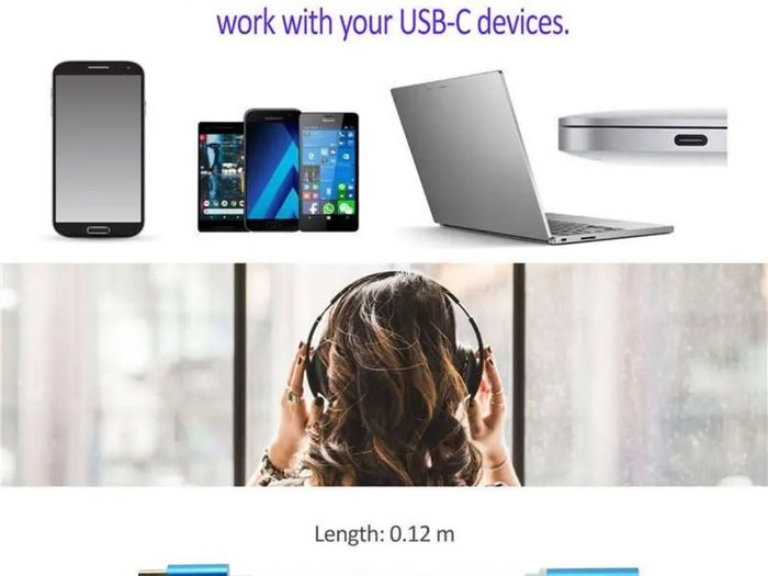 Black USB C Type C to 3.5mm Audio Adapter Cable Headphones Earphone Converter