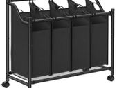 Laundry sorter 4 compartments black laundry basket, laundry collector with 4 removable cloth bags, laundry holder on wheels, laundry sorter, stable, 4 x 35 liters, black