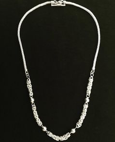 Premium Solid .950 Silver Intricate Byzantine & Ball Statement Chain