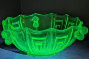 Vintage Stolzle Art Deco Green Glass Bowl 22cm Uranium glass